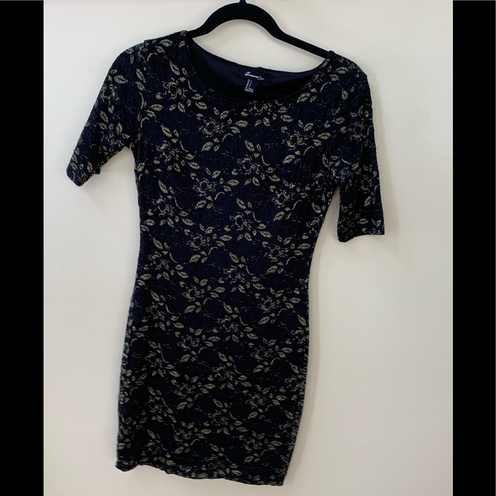 Forever 21 body con gold embroidered black dress - Picture 1 of 10